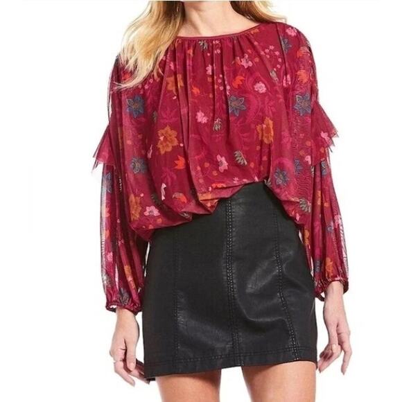Free People Wildflower Honey Floral Romantic Boho Top Small Cottage Core - Picture 1 of 6